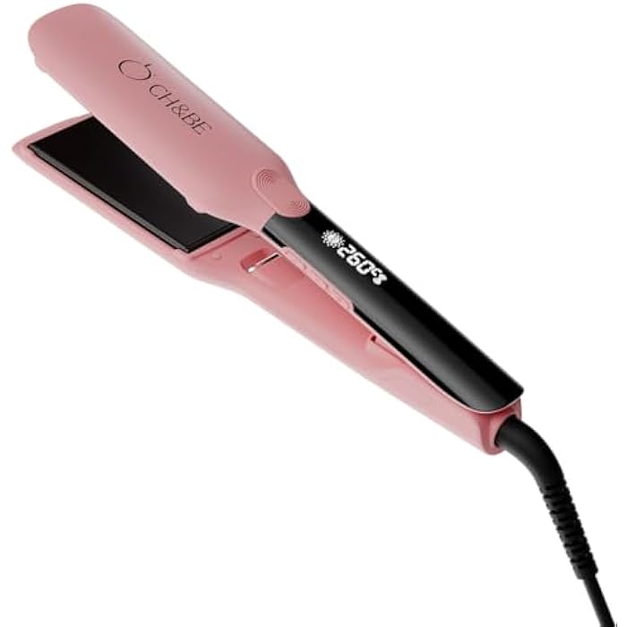 CH&BE Professional Ceramic Hair Straightener, Pink, LCD Display, Adjustable Temperature Up to 500°F, Wide Plates, Dual Voltage, Auto Shut-off - Image 2